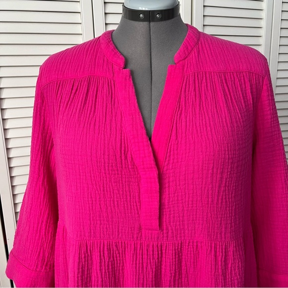 Chico’s Tiered cotton double gauze dress Pink size 12 - Picture 5 of 13